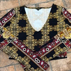 Guess Black and Gold Patterned Blouse